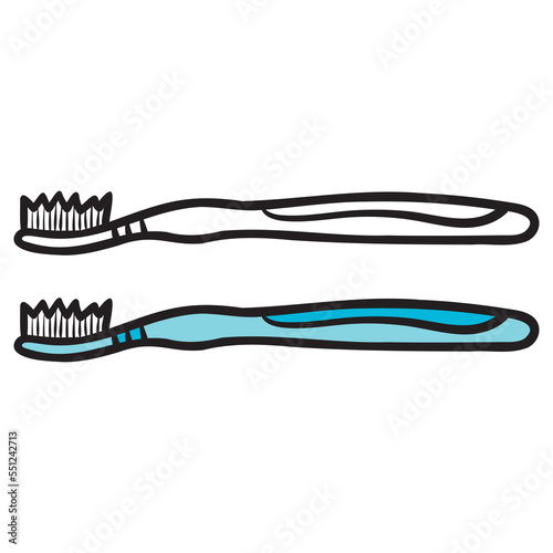 toothbrush in blue and in black and white. vector illustration.