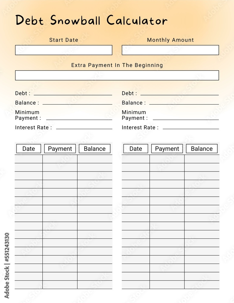 Minimal debits snowball tracker template