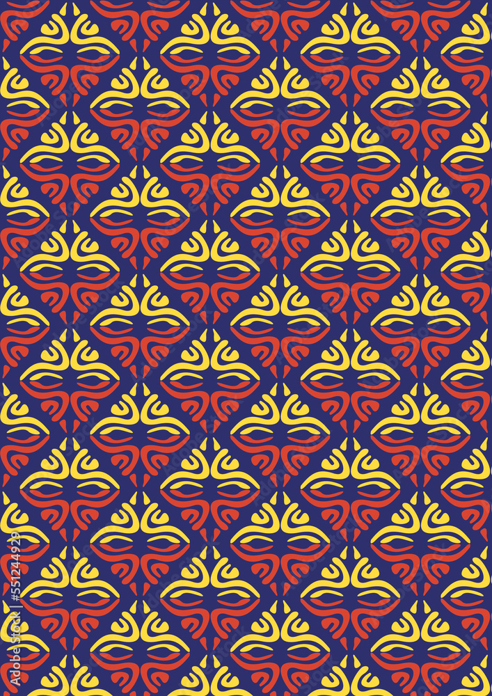 Seamless pattern in yellow and red on a dark purple background