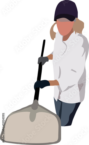Woman in pizza maker's uniform in her work-