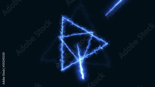 Futuristic abstract background with animated energy beams and triangular portals. Concept of future, space travel, technology, innovation and digital space