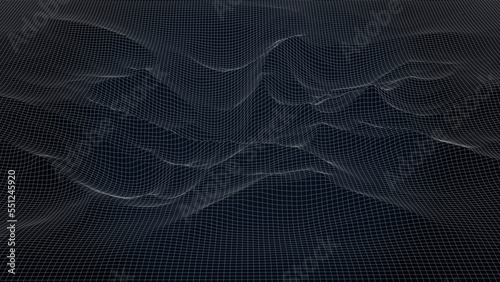 Grid landscape. Frame landscape. Abstract dark background with digital grid. Polygonal map of the arena. Cyberspace. 3d vector illustration