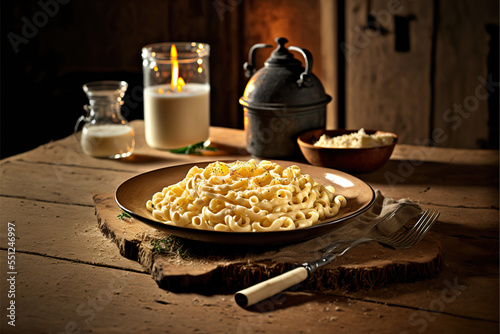 fresh home made pasta alfredo in a rustic italian kitchen © Raanan
