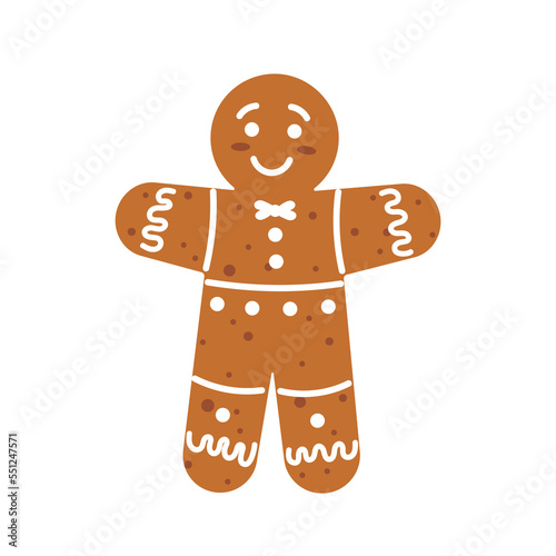 Gingerbread man holiday biscuit or cookie. Flat cartoon color vector icon. photo