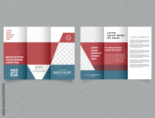 Red trifold brochure. business booklet Flyer. Vector template. Advertising leaflet.