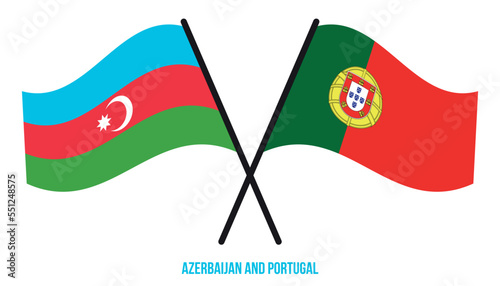 Azerbaijan and Portugal Flags Crossed And Waving Flat Style. Official Proportion. Correct Colors.
