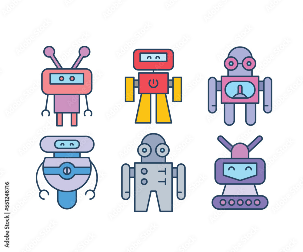cartoon robot characters set illustration cartoon robot characters set illustration