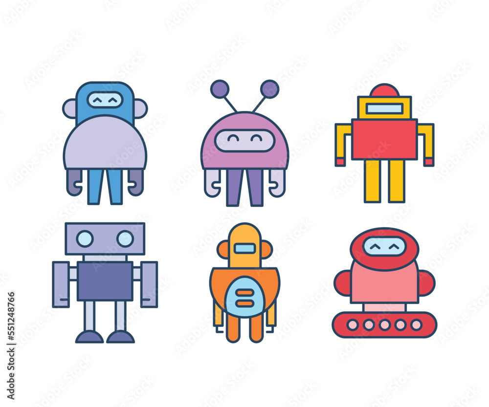 cartoon robot characters set illustration