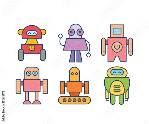 cartoon robot characters set illustration