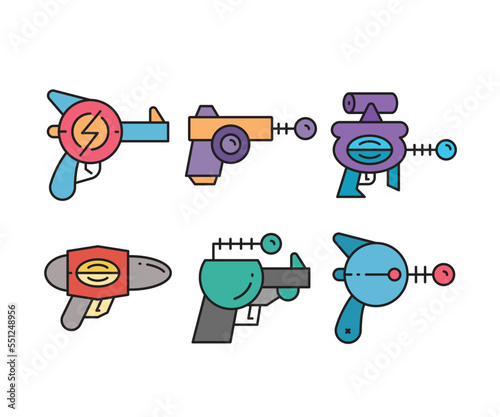 space blaster, ray gun and space gun icons set