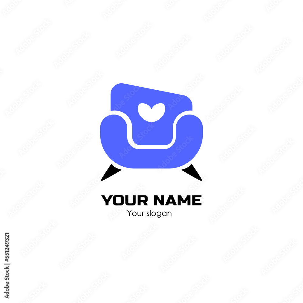Purple armchair with a heart. Logo for furniture.