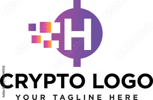 Letter initial H cryptocurrency and blockchain logo design vector