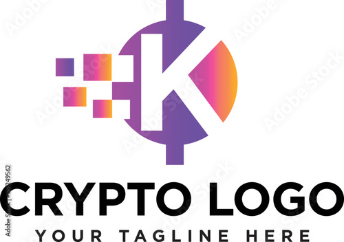 Letter initial K cryptocurrency and blockchain logo design vector