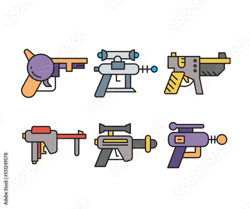 space blaster gun icons set vector illustration