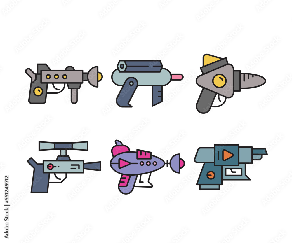 Fototapeta premium space blaster gun icons set vector illustration