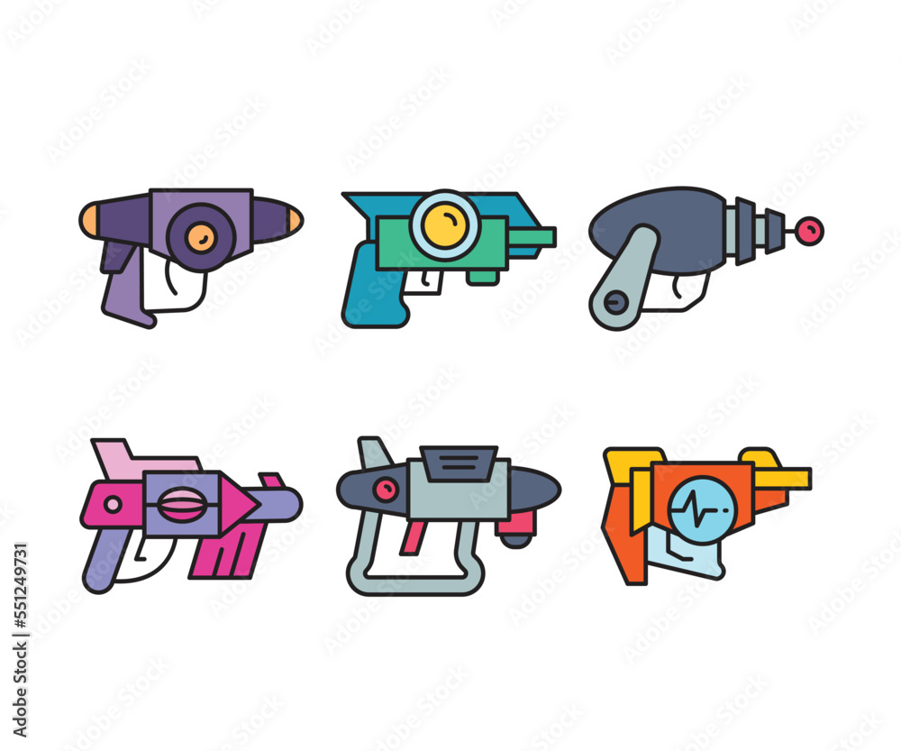 space blaster gun icons set vector illustration space blaster gun icons set vector illustration