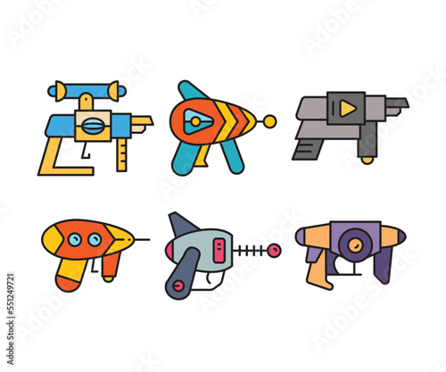 space blaster gun icons set vector illustration