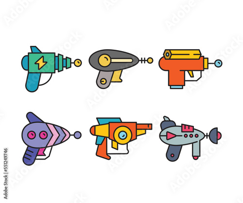 space blaster gun icons set vector illustration