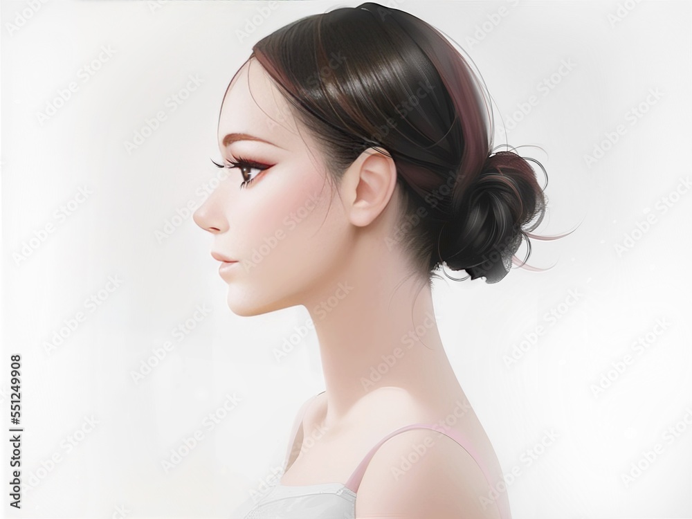 美しい/横顔/美肌/リアルイラスト/美容/エステ/アップヘア/女性のイラスト素材 Stock-Illustration | Adobe Stock