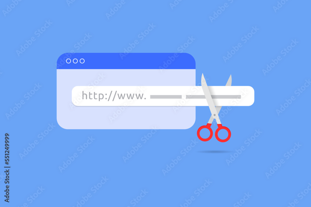 short and custom URLs, url shortener technology and generator, scissor cut  an address bar or link to make it shorter Stock-Vektorgrafik | Adobe Stock