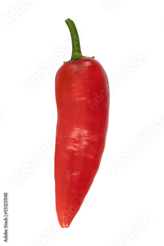 red pepper isolated on white background, long sweet pepper, fresh vegetables, top view