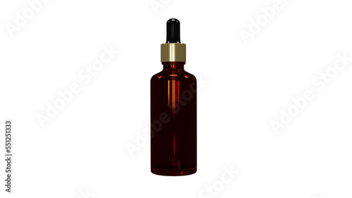 Mock up of realistic brown glass bottle for oil and cosmetics with dropper or pipette isolated on transparent background. Cosmetic concept. 3D render