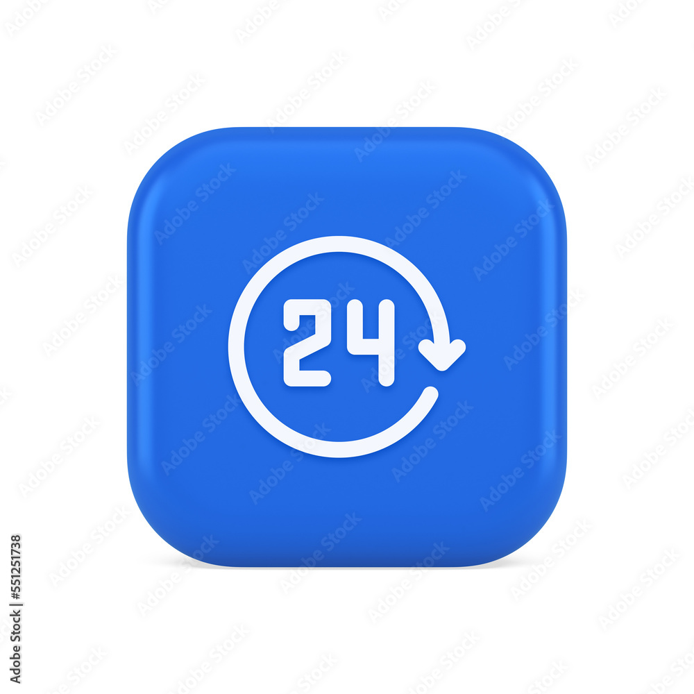 24 hours circle arrow button always available assistance service 3d realistic icon