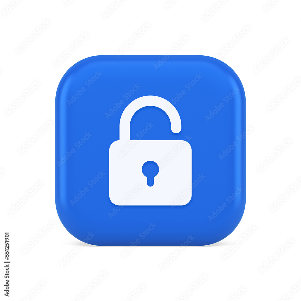 Open lock button cyberspace password security protection service 3d realistic icon Open lock button cyberspace password security protection service 3d realistic icon