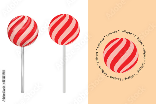 red and pink round lollipop candy. 3d vector illustration set,flat,logo.