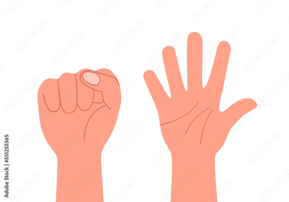Finger stretch hand clenching in flat design on white background. Hand exercise concept. Finger stretch hand clenching in flat design on white background. Hand exercise concept.