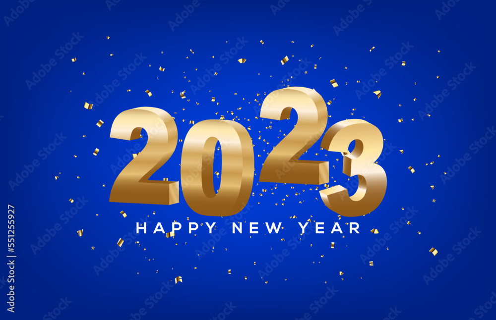 Happy new year 2023 logo on a blue background vector illustration.