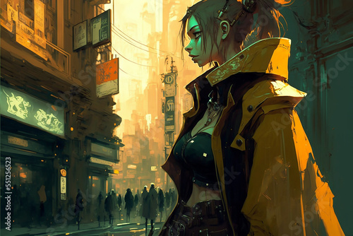 Cyberpunk Girl, Futuristic Female in a Cyberpunk City, Character Design, Concept Art, Digital Illustration, anime girl, Generative AI