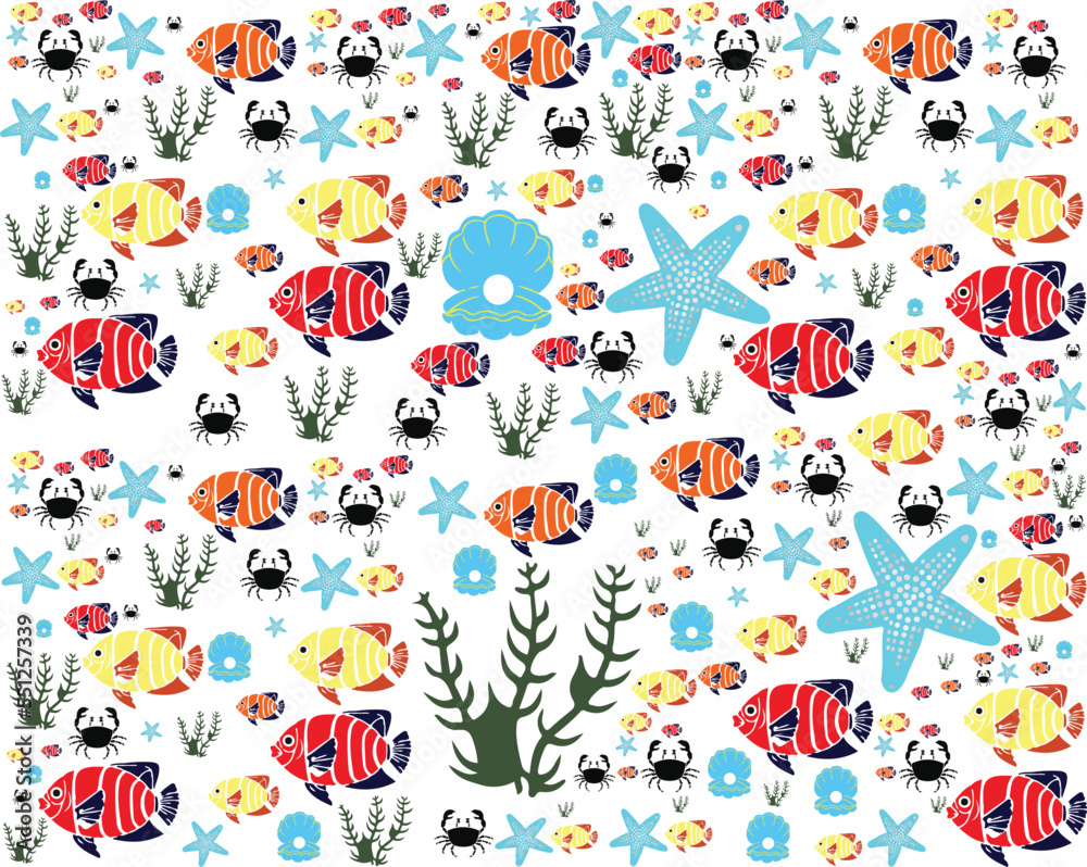 Fish and seashell pattern design, sea fish and sea shell seamless pattern design Fish and seashell pattern design, sea fish and sea shell seamless pattern design