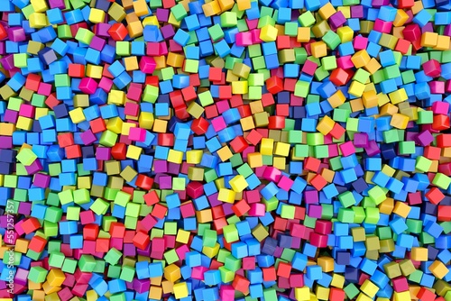Colorful abstract background with scattered cubes top view 3D illustration