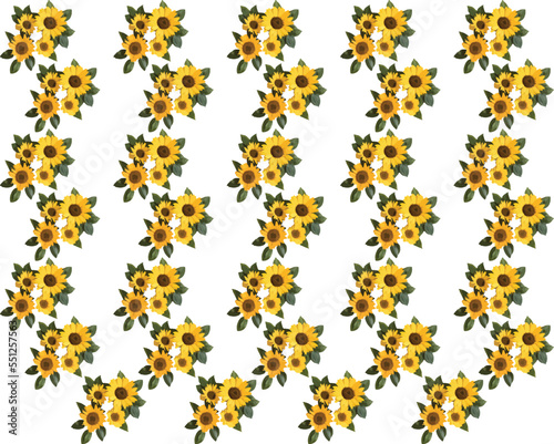 Sunflowers seamless pattern design, colorful sunflower pattern on white background © kaif