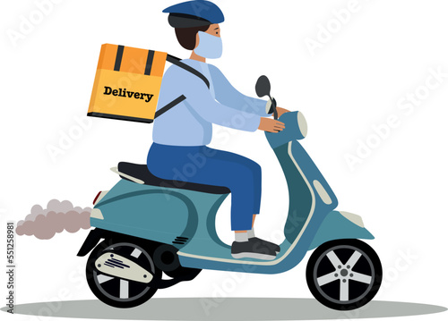 Kovid-19. Quarantine in the city. The concept of online delivery  tracking online orders  home and office delivery. Warehouse  bicycle courier  courier for delivery in a respiratory mask. vector illus
