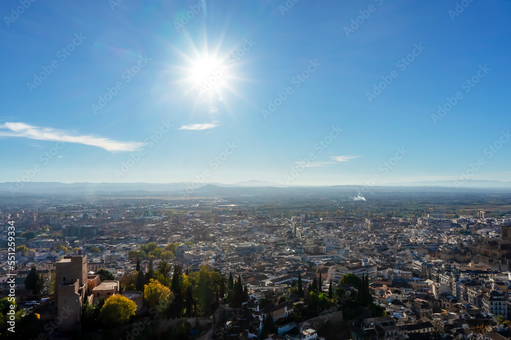 Cityscape from Alhambra in Granada, Spain on November 26, 2022
