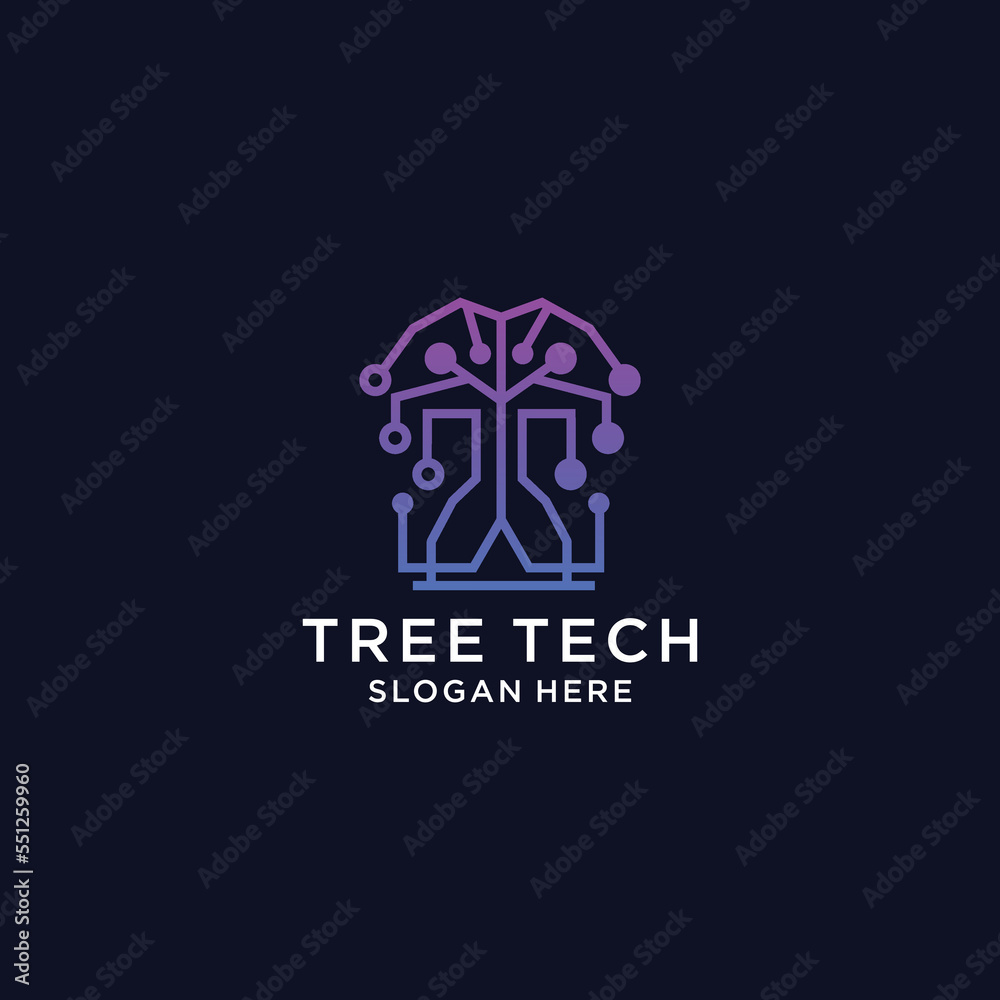 Tree tech  vector logo design template