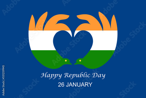 Beautiful birds forming heart in tricolor representing Indian flag. happy republic day vector illustration