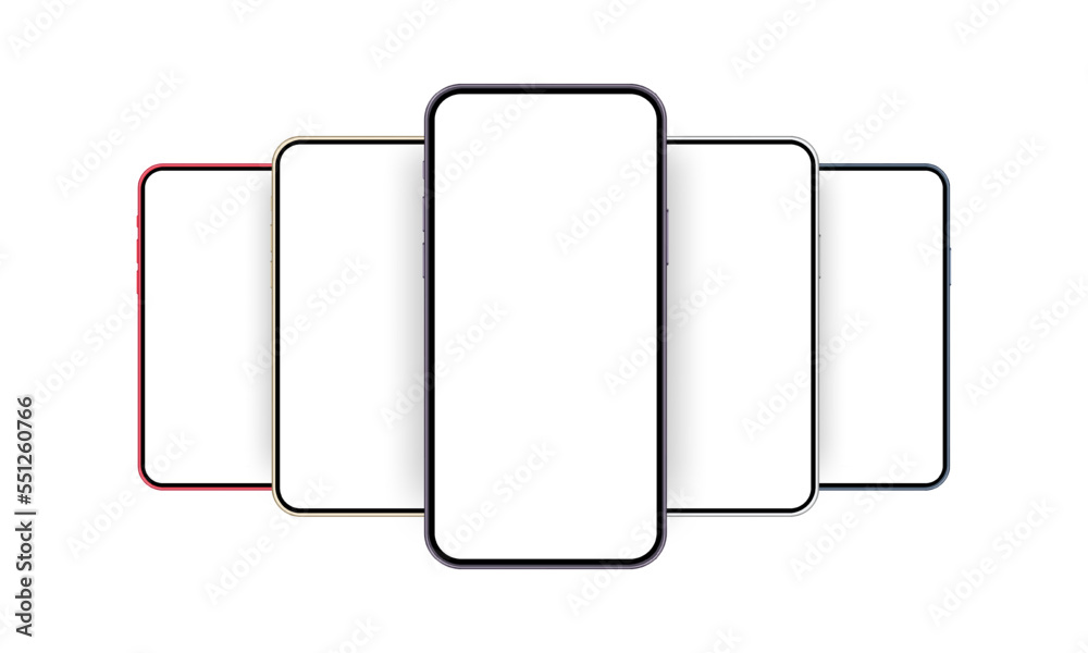 Smartphones Mockups With Blank Screens, Different Colors. Template for Showing Mobile Apps Screenshots, Isolated on White Background. Vector Illustration Smartphones Mockups With Blank Screens, Different Colors. Template for Showing Mobile Apps Screenshots, Isolated on White Background. Vector Illustration