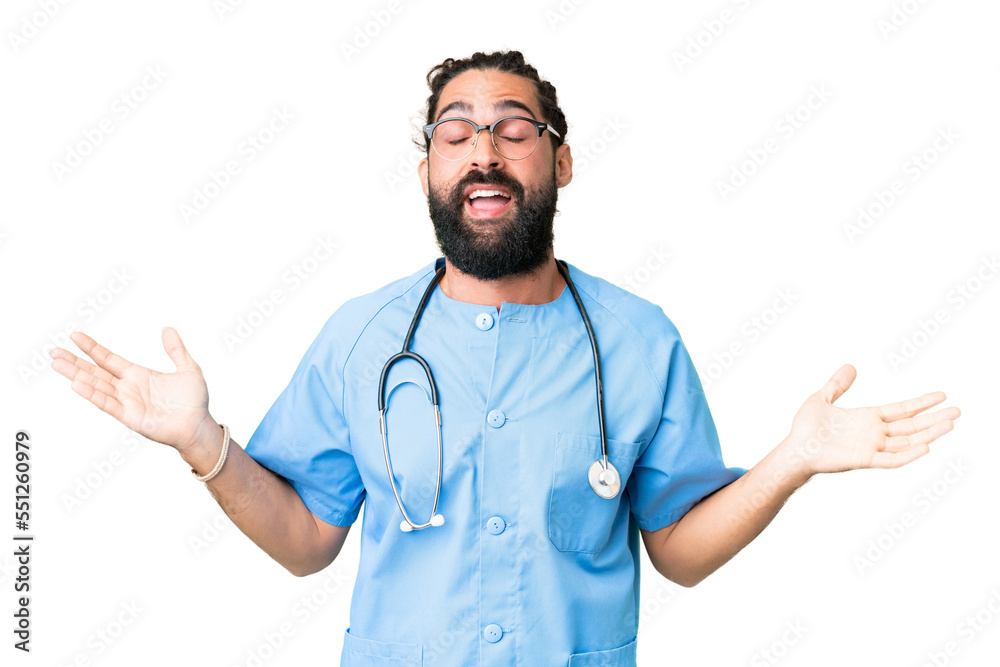 Young doctor man over isolated chroma key background with shocked facial expression Young doctor man over isolated chroma key background with shocked facial expression