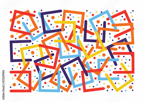 Colorful pattern. Circles, dots and stylized half squares. Fun colorful line doodle shape background. 