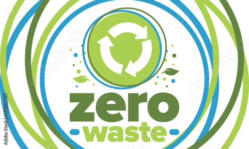 Zero Waste. Ecology poster. Refuse and Reduce. To Reuse and Recycle. Green January for environment. Eco friendly lifestyle. Save the planet. No plastic, only eco bag. Vector illustration