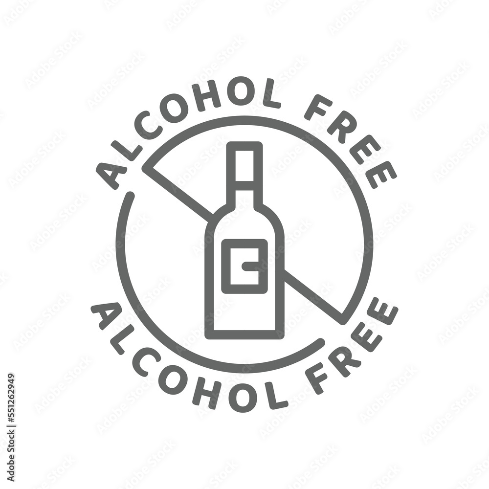 Alcohol free vector icon. Ingredients label badge, no alcohol. Alcohol free vector icon. Ingredients label badge, no alcohol.