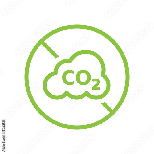 No co2 prohibition vector sign. Zero carbon dioxide emissions, carbon free icon. photo