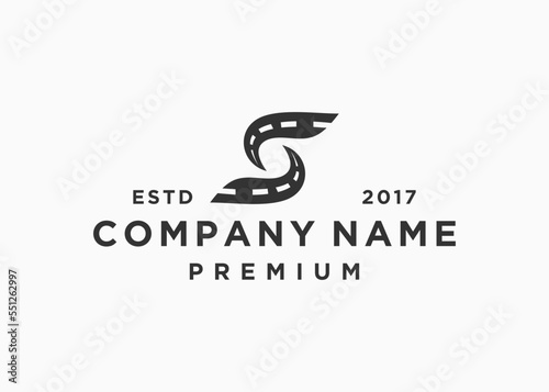 letter s with highway logo design vector illustration template