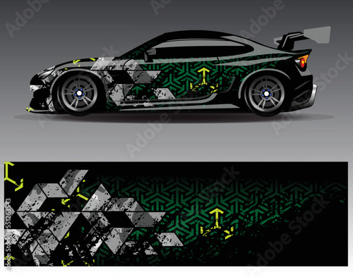 Car wrap design vector. Graphic abstract stripe racing background kit designs for wrap vehicle  race car  rally  adventure and livery