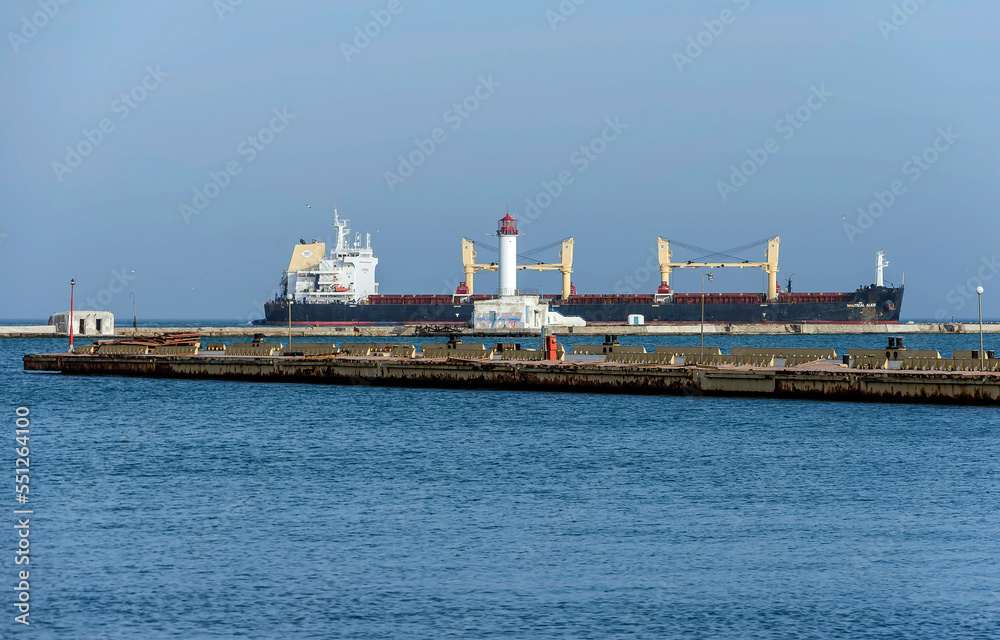 Cargo ship entering the port of Odessa