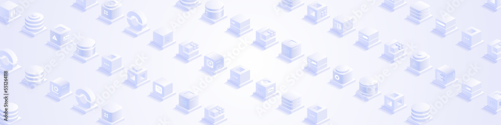 Technology background. Abstract futuristic cubes design and different geometric shapes. Digital innovation and artificial intelligence. Blockchain tech. Vector illustration in isometric view Technology background. Abstract futuristic cubes design and different geometric shapes. Digital innovation and artificial intelligence. Blockchain tech. Vector illustration in isometric view