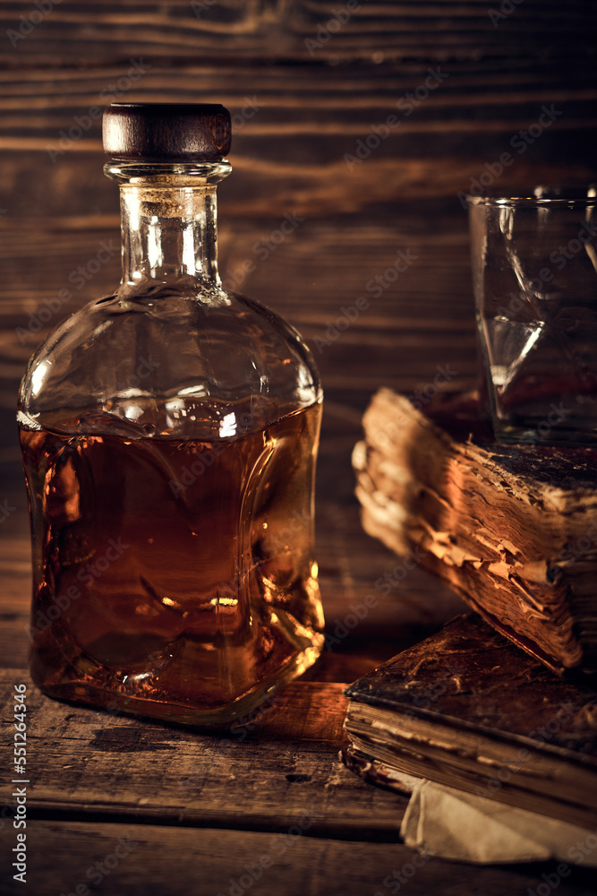 Whisky still life on a wooden background Whisky still life on a wooden background